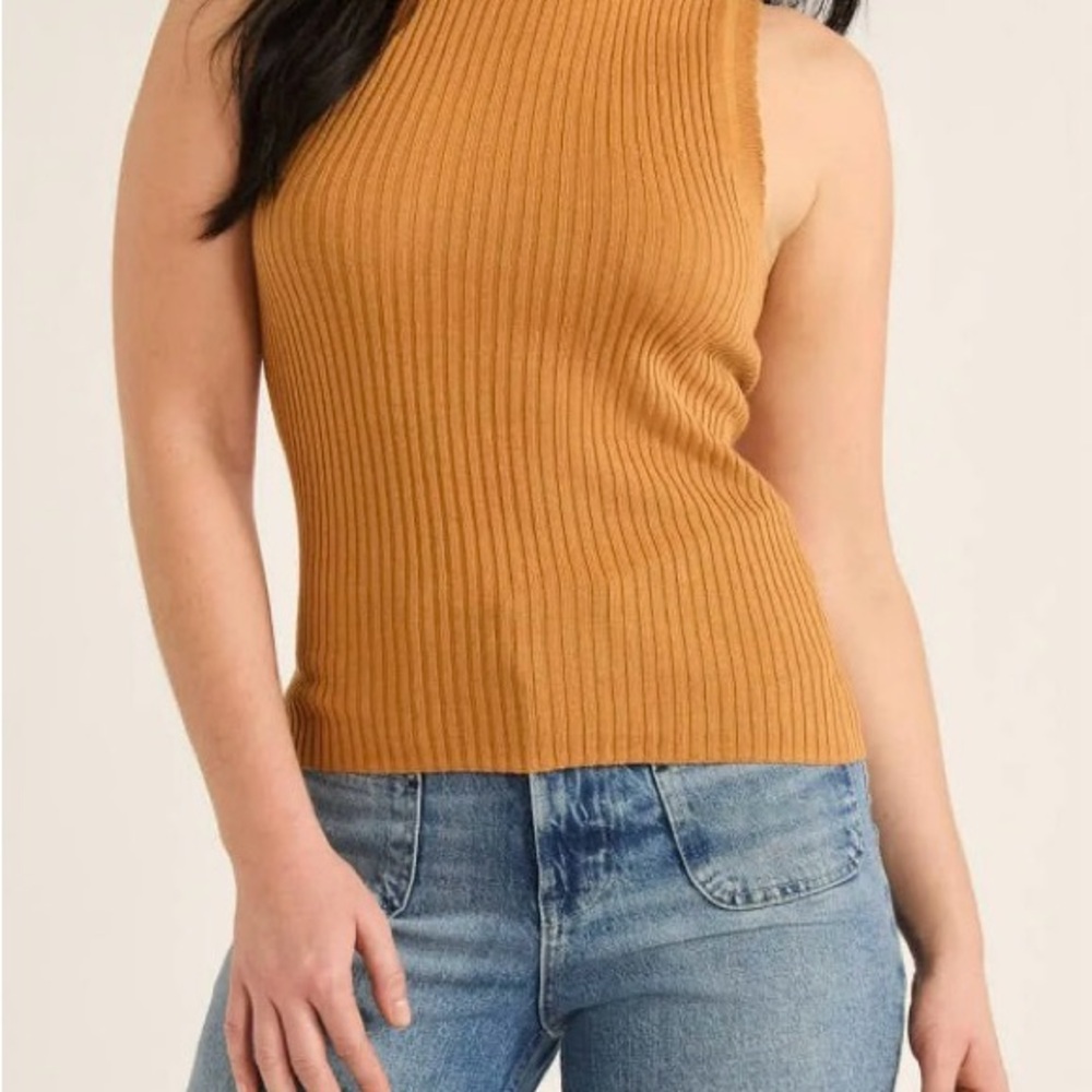 Sleeveless Ribbed Knit Top - Tan
